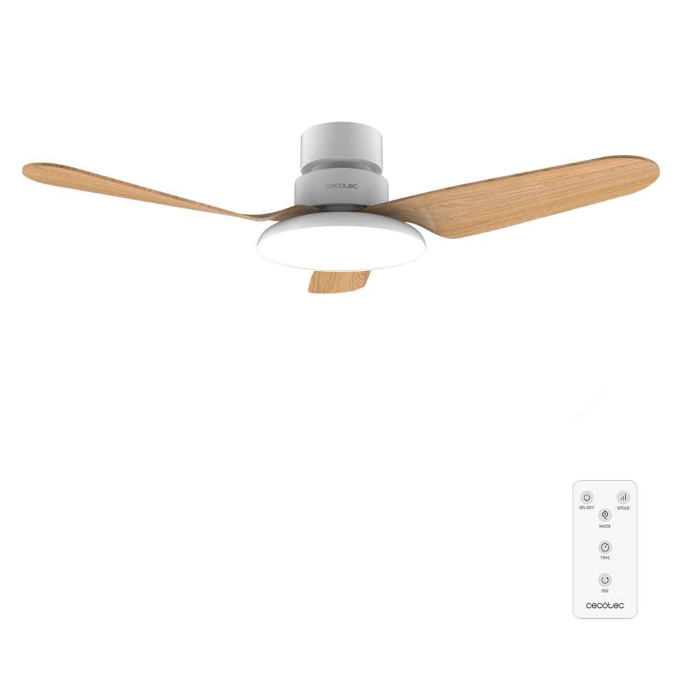 Cecotec Ventilador de Techo con Luz EnergySilence Aero 5200 Light LightWood motor DC de 30W, 43", Luz LED de 22W, 3 tonalidades, 3 Aspas, Temporizador programable, Modo winter/summer, 6 Velocidades
