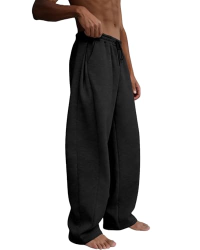 Image of Men's Baggy Sweatpants Wide Leg Fleece Lounge Joggers with Deep Pockets | Soft 65% poly 35% cotton stretch blend, outer drawstring, open bottom, relaxed fit for gym, travel, errands and daily wear