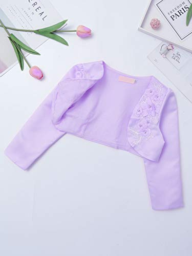 Kids Satin Flower Girl Bolero Shrug Dress Coat Long Sleeve Cardigans Short Jacket Floral Beaded Cover up3