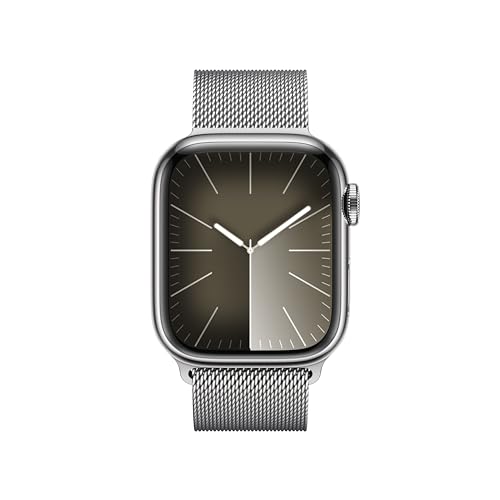 Image of Apple Watch Series 9 [GPS + Cellular 41mm] Smartwatch with Silver Stainless Steel Case with Silver Milanese Loop. Fitness Tracker, ECG Apps, Always-On Retina Display
