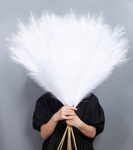 MUUNC 9 Pcs 45 Tall Pampas Grass White Decor Long Stem Artificial Flower Floor Vase Large Faux Floral Pompas Fake Plants Dried Bouquet Arrangement Vase Filler for Boho Home Wedding Decoration