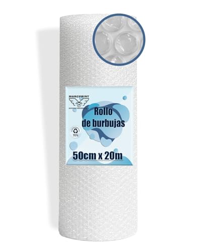 MARCPRINT Rollo Burbujas Embalaje 50 cm Ancho x 20 m Longitud - Papel Burbujas Embalaje Perfecto para Mudanza, Envíos - Transparente