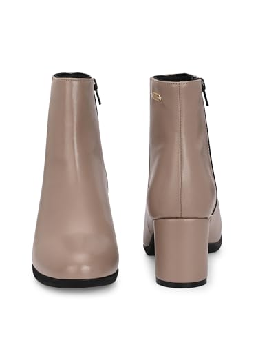Image of Delize Off White and Grey Women, Reptile Print Leather, mid Heel Plain Ankle Boots