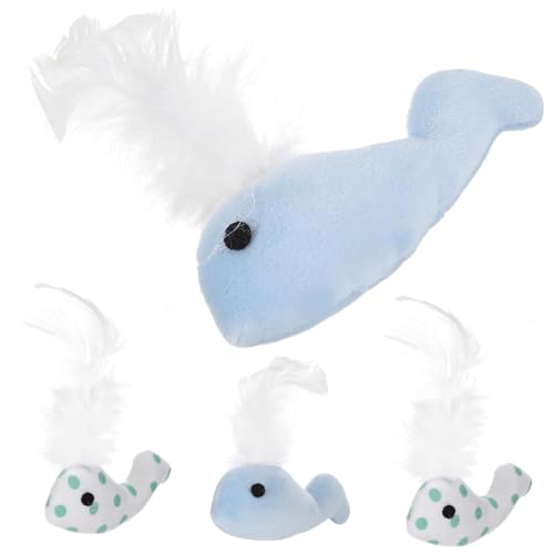 COLLBATH 4個 羽猫のおもちゃ plush toy 屋内猫用の子猫のおもちゃ. 猫の 室内猫用の猫のおもちゃ クジラのぬいぐるみ ペットおもちゃ フェザー