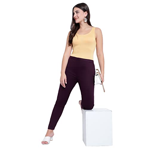 Image of BLUE STAR SHARK Stretchable Cotton Lycra Cigarette Pants | Versatile and Stylish Women's Pants | Comfortable Slim Jeggings | Ankle Length Straight Trousers for Office, Formal, Casual Wear