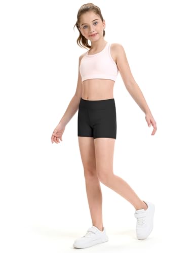 HASMES 3 Pack Girls Athletic Shorts Dance Biker Gymnastics Spandex Yoga Running Shorts for Kids 4-12 Years3