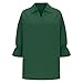 Women Spring Summer Casual Cotton Linen Shirts V Neck Collared Puff 3/4 Ruffle Sleeve Dressy Blouse Loose Beach Tops Army Green