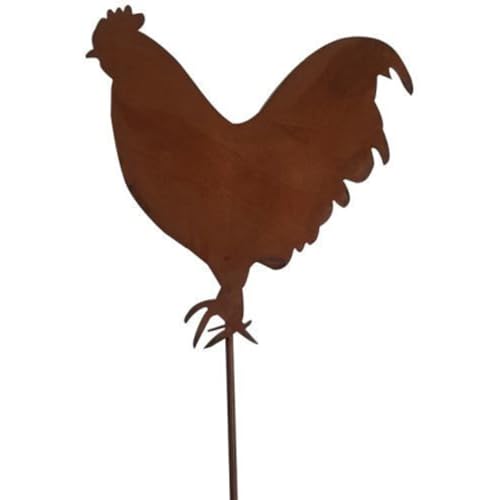 Fyne-Finds Metal Chicken Sign Garden Inserts Rusty Decorative Statue Hen Stick Ornament Gift