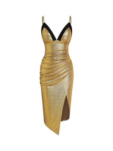 slim fit dress slacks 1960s Metallic Gold Lurex Wiggle Dress main image 1