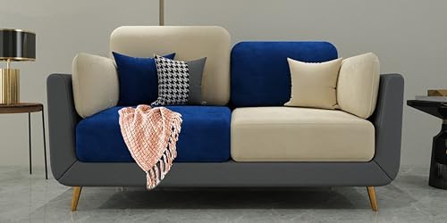 Image of Black Wood Modern Montez Luxurious Velvet 2 Seater Sofa for Bedroom, Living Room, Dining Room, Drawing Room, Home Office in Bug Resistant Wood (Blue & Beige, 2 Seater)