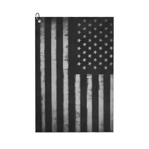 FCYDMN Black American Flag Golf Towel 24×16 Inches Quick Dry Funny Golf Towel with Carabiner Clip Absorbent Microfiber Waffle