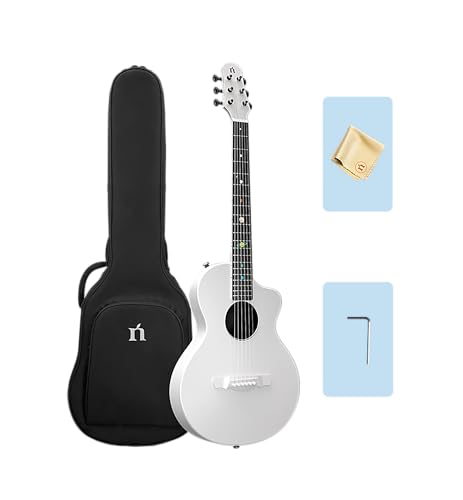 Natasha Carbon Fiber Acoustic Guitar, 38-inch Steel-string Guitarra,Durable 6-string Ultra-thin Guitar for Beginners (White)