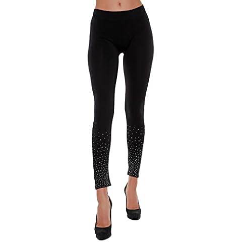 Belldini Fashion Leggings for Women Scattered Rhinestone Trim Seamless Black Leggings Cover