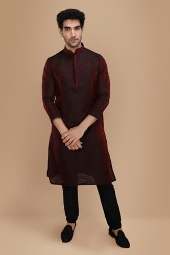 Image of Manyavar Men's Jacquard Hand Embroidered Kurta Churidar Set (2pcs)