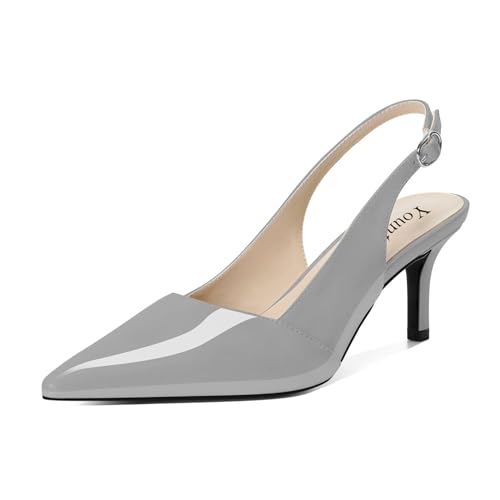 Women Slingback Pumps Ankle Strap D'Orsay Stiletto Mid Heel Close Pointed Toe Heels Kitten Dress Shoes Comfortable 2.5 Inches Sandals