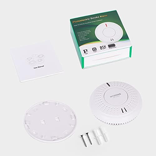 Smoke Alarm 10 Year Battery Operated Photoelectric Smoke Detector Fire Alarms for Home with LED Indicator and Silence Button, Conforms to EN14604 Standard, AJ-763, 1 PACK