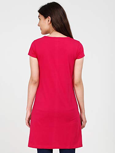 Image of FLEXIMAA Women's Cotton Round Neck Color Block Half Sleeve Long Top