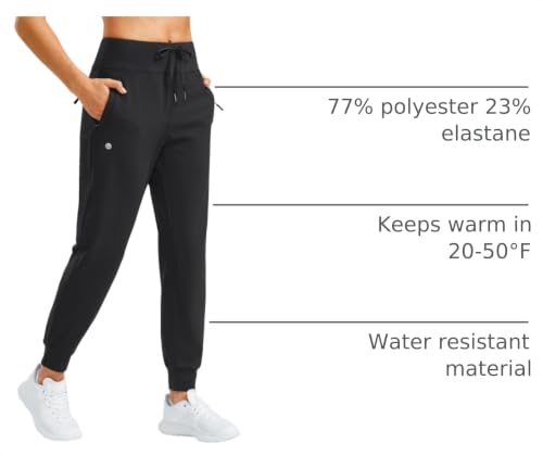 Women's Fleece Lined Joggers Water Resistant Hiking Pants(Black,L) | 3 Zipper Pockets, High Waisted, Tapered Leg, Warm Soft Fleece Lining, Winter Thermal Sweatpants, Cold Weather, Running - image 4