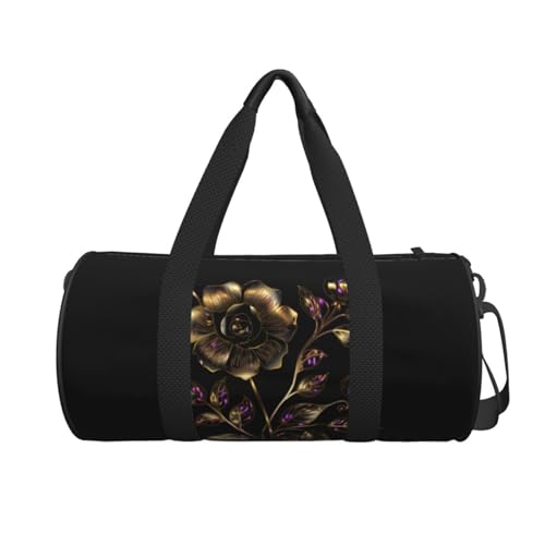 black and gold flowers printed Travel Bag Casual luggage bag2
