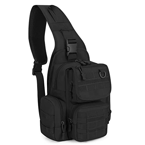 Camgo Tactical Sling Backpack Fly Fishing Tackle Bag Unisex Molle Casual Daypack For Fishing Hunting Hiking Travel (Black, 8.7" X 11.0" X 3.9") #TOP27