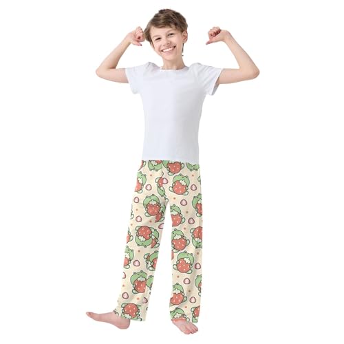 ZZKKO Cute Frog Strawberry Fruit Boys Pants for Kids Jogger Pants with Pockets S-XL2