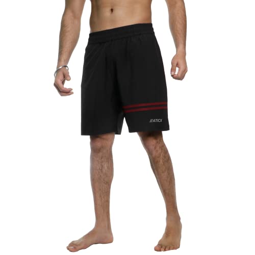 Image of ATICX Polyester Shorts for Men - Quick Dry Lightweight with Zipper Pockets - Gym, Running, Jogging, Training Half Pants for Basketball, Swimming, Badminton, Cycling, Football, Outdoor & Home Wear