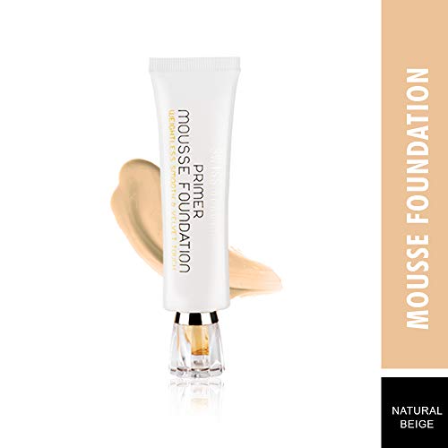 Image of Swiss Beauty Primer Mousse Foundation Weightless Smooth & Velvet Touch, Matte Finish, Face Makeup, Natural Beige, 30ml (Pack of 2)