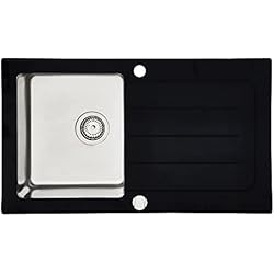 Fregadero Cristal Negro respekta NEWYORK86X50S Fregadero, Negro, 86 x 50 cm