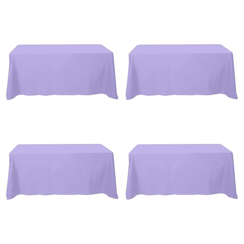 Image of BRILLMAX 4 Pack Lavender Tablecloths 90 x 132 Inch for 6ft Rectangle Tables - 150 GSM Polyester Fabric, Floor Length Drop, Water, Stain & Wrinkle Resistant Cloth Cover for Wedding Reception Banquet