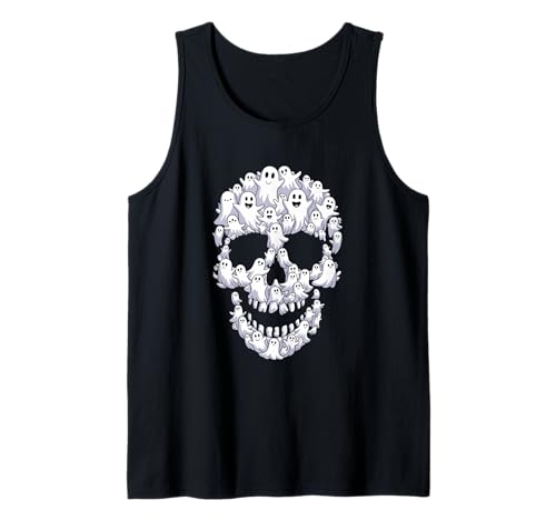 Disfraz de Halloween con cara de fantasma de calavera espeluznante Camiseta sin Mangas