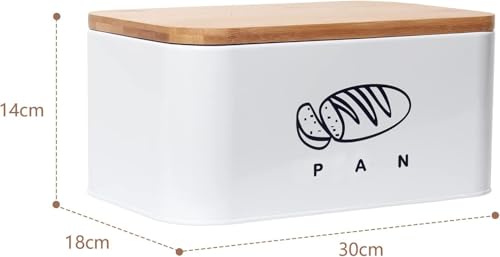 Miniatura 2 de Madera Nieve Panera De Bambú Ecológico Cubierta Convertible En Tabla De Cortar Ideal Para Almacenar Pan Y Mantenerlo Fresco Por Más Tiempo Diseño Retro Para Cocina Blanco-Tapa De Bambú