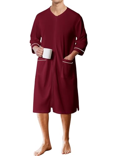 Ekouaer Mens Robes Lightweight Zipper House Coat Short Bathrobes Soft Sleepwear with Pockets S-3XL