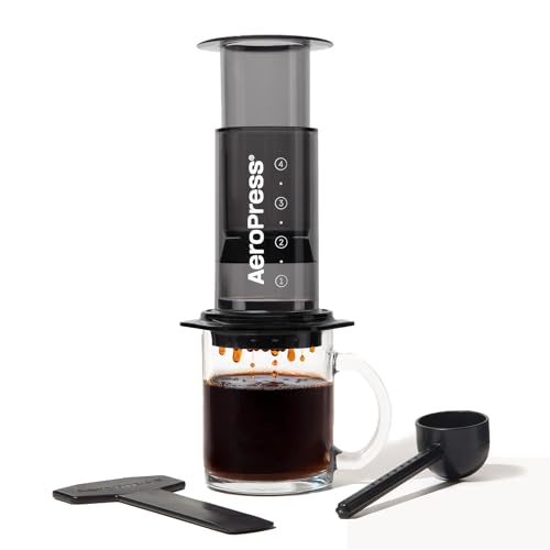 AeroPress Clear Black Coffee Press - All-in-One French Press, Pour-Over & Espresso Style Manual Brewer, 2 Min Brew for Less Bitterness, More Flavor, Small Portable Coffee Maker, Travel & Camping