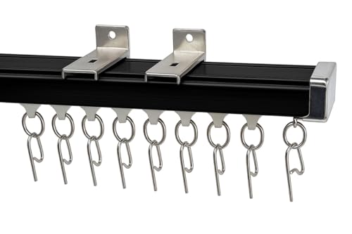 Image of MetDeals Aluminium Deluxe Silent Channel Curtain Track with Smooth Runners & Wall Fit Bracket,Hook,End Caps, Screw & Wall Plug | Curtain Rail System for Home & Office(Black Color,2 Feet)