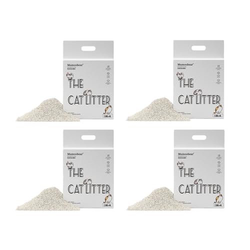 Mumoo Bear Tofu Cat Litter, Natural Flushable Extra Clumping Pellet, Low Tracking, Biodegradable, Odour Control, 24 L, 2.5kg x 4 Bag