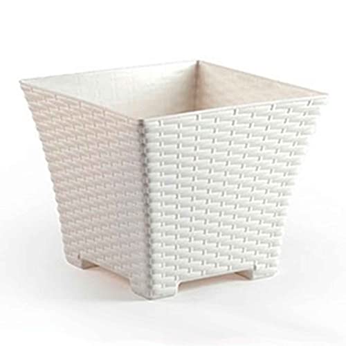 Acan Tradineur - Maceta Cuadrada de plástico para Plantas, jardín, terraza, Interior y Exterior, Oficina, hogar (Marfil - 21 x 25 x 25 cm)