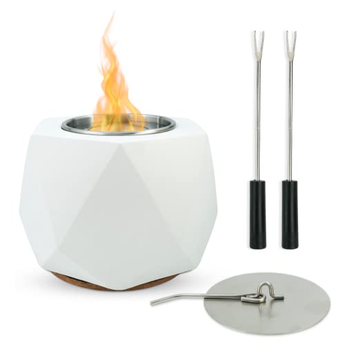 Tabletop Fire Pit – Smokeless & Odor Free Mini Fire Pit – Indoor & Outdoor Smores Maker – Portable Tabletop Fireplace – Modern Durable Concrete Fire Bowl – 1 Hour Burn Time – White #TOP11