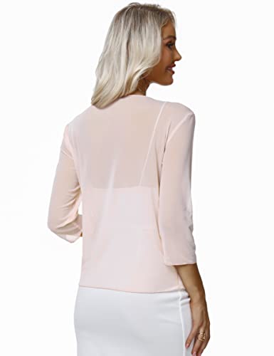 Image of Aiboria Womens 3 /4 Sleeve Shrug Sheer Mesh Bolero Tie Front Cropped Cardigan S-XXL