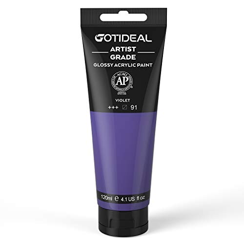 GOTIDEAL Acrylic Paint Violet Tubes(120ml, 4.1 oz) Non Toxic Non Fading,Rich Pigments for Painters,Ideal for Canvas Wood Clay Fabric Ceramic Craft Supplies (Violet)