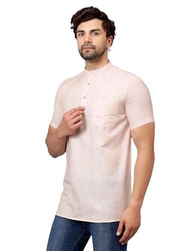 Image of LATEST CHIKAN Men's Cotton Regular Casual Strped Short Kurta Half Sleeves - (SK-LJ.DS.AS)
