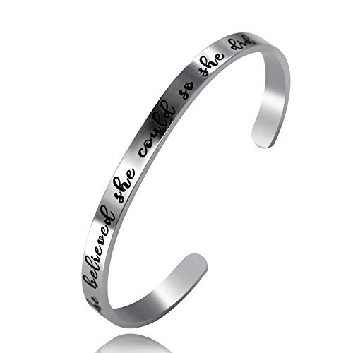 Image of Uloveido Stainless Steel Inspirational Bracelets for Women Engraved Personalized Mantra Initial Motivational Cuff Bangle Y460
