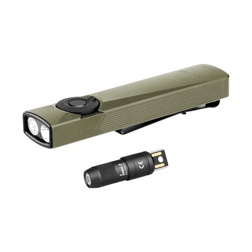 OLIGHT Arkfeld Ultra Cool White 1400 Lumens Flat Flashlight Bundle with IMINI 2 EDC Rechargeable Keychain Flash Light