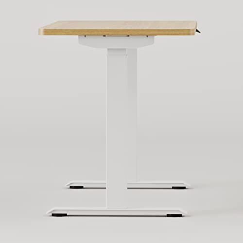 Image of Branch Duo Standing Desk, Adjustable Standing Desk with 20 inch Range | OLED Control Panel, Frameless Design and Compact Size Suitable for Many Spaces, 48 Inches, Woodgrain Base, White Top