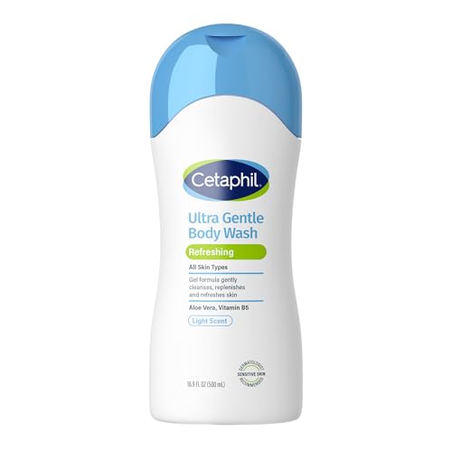 Cetaphil Ultra Gentle Refreshing Body Wash Refreshing Scent For Dry to Normal Sensitive Skin 16.9 Fl Oz with Aloe Vera Vitamin B5 Hypoallergenic Dermatologist Tested