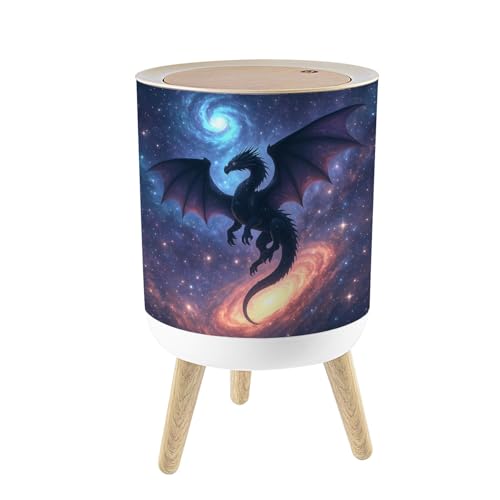 Caneca de Basura Pequeña con Tapa y Patas de Madera