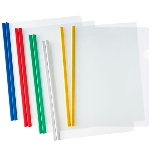 JOERSH 10Pcs Clear Report Covers with Sliding Bar, 40 Sheet Capacity Plastic Binder Paper Protector, Report Folders with Clear Cover for Resume File Documents, 5 Colors