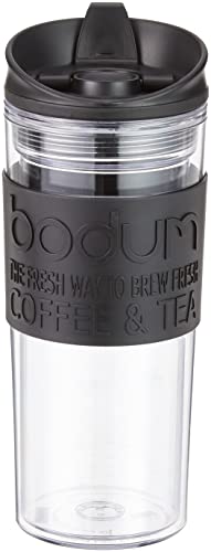 BODUM 11101-01S TRAVEL MUG Mug de voyage isotherme en plastique, couvercle à clapet, 0.45 l