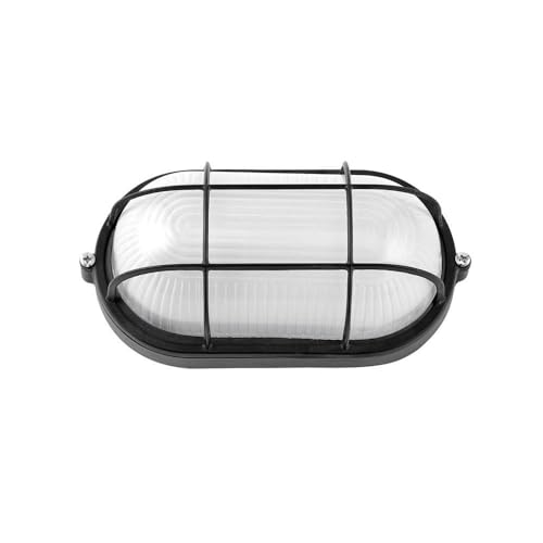 VoltShine Aplique exterior ovalado de aluminio, 1xE27, color negro, dimensiones 9x21x10.5 cm, IP44; ideal para iluminación exterior y ambientes húmedos.