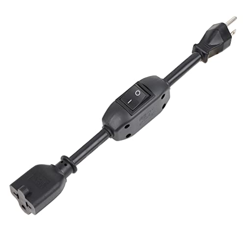 Heavy Duty On/Off Switch Extension Cord 12-Awg 15A Household Plug Male To Female T Blade Adapter Cable With Heavy Duty Double Break 20A 125V Inline Switch, L=32Cm #TOP1