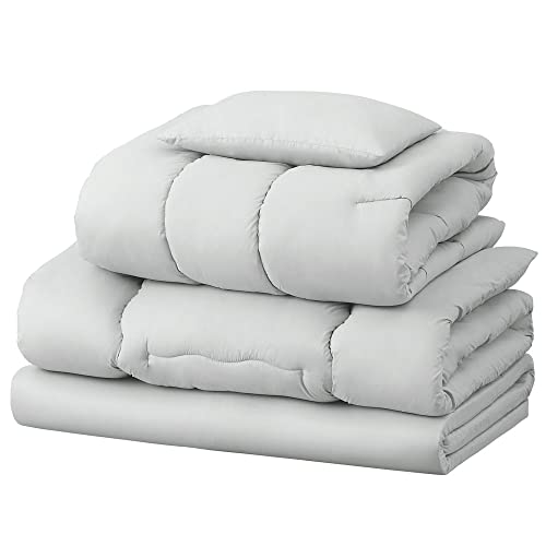 アイリスオーヤマ(IRIS OHYAMA) マットレス付き布団5点セット 収納バッグ付き 軽量設定 オールシーズン対応 来客用 (掛け布団・敷布団・枕・マットレス) KFS-M5S シングル ライトグレー